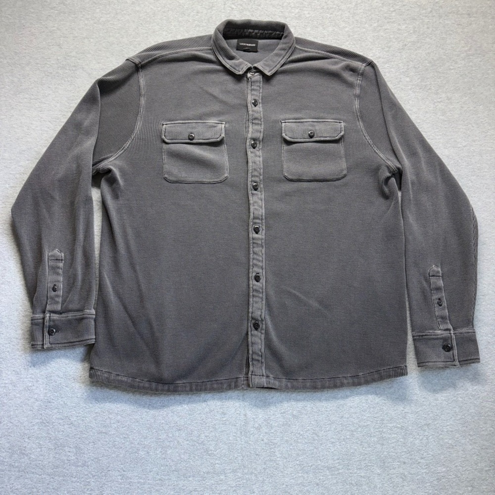 Lucky Brand Shirt Mens 2XL Gray Thermal Button Down Long Sleeve Knit